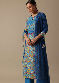 Blue Kurta Set With Floral Prints