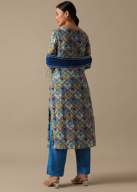 Blue Kurta Set With Floral Prints