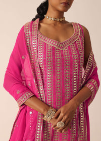 Pink Kurta Sharara Set With Gota Patti Work