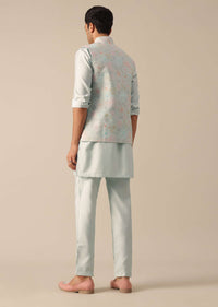 Blue Jacket Kurta Set With Floral Motif Embroidery