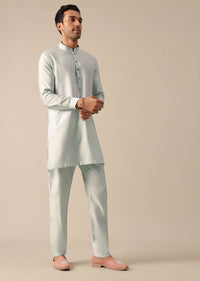 Blue Jacket Kurta Set With Floral Motif Embroidery