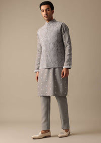 Grey Linen Jacket And Kurta Set