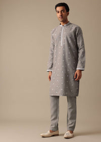 Grey Linen Jacket And Kurta Set