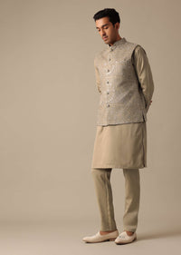 Green Silk Jacket And Kurta Set