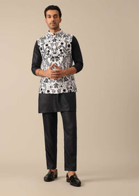 Black Floral Embroidered Jacket And Kurta Set