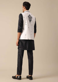 Black Floral Embroidered Jacket And Kurta Set