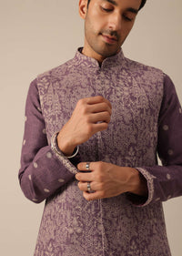 Purple Embroidered Fusion Jacket And Kurta Set