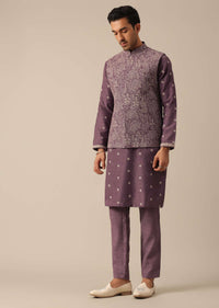 Purple Embroidered Fusion Jacket And Kurta Set