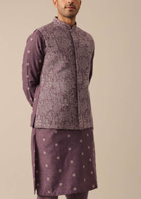 Purple Embroidered Fusion Jacket And Kurta Set