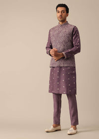 Purple Embroidered Fusion Jacket And Kurta Set