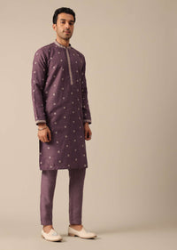 Purple Embroidered Fusion Jacket And Kurta Set