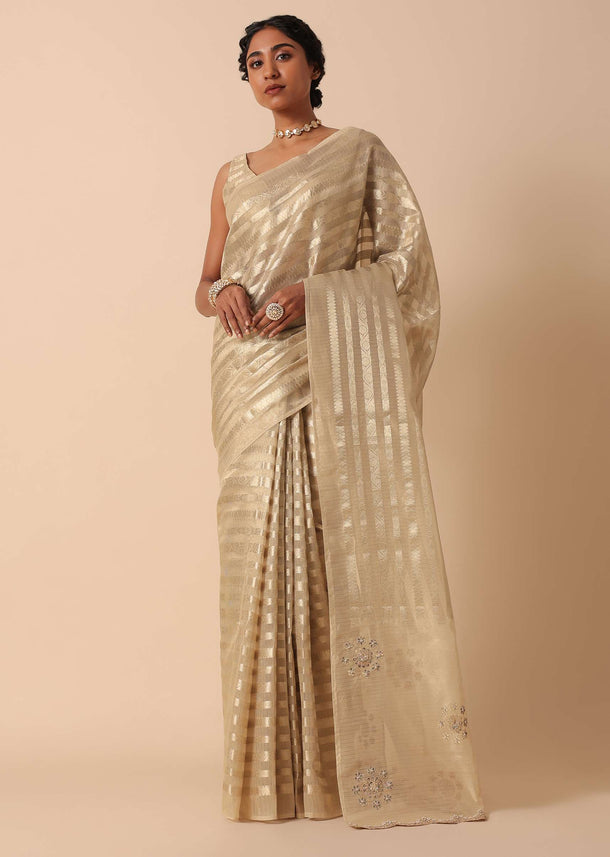 Gold Silk Saree With Gota Patti And Cutdana Butti Work