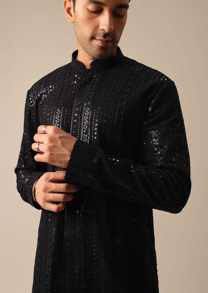 Black Kurta Set With Sequin Embellishments