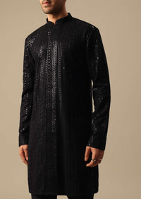 Black Kurta Set With Sequin Embellishments