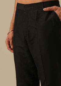 Black Kurta And Pant Set With Floral Motif Embellishments