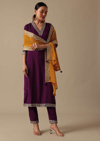 Purple Embroidered Kurta Set With Sequin Work