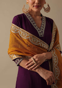 Purple Embroidered Kurta Set With Sequin Work