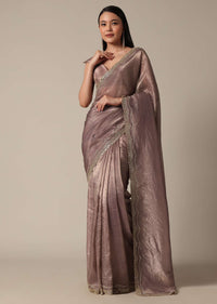 Elegant Brown Saree With Mirror and Stone Work