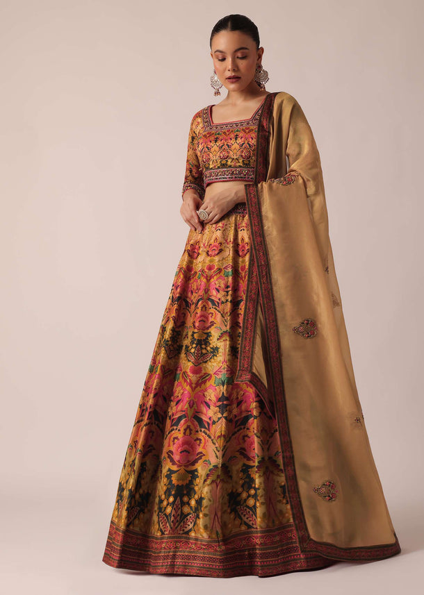 Multicolor Printed Lehenga Set With Hand Work