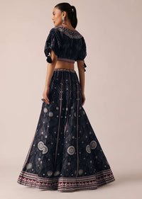 Black Satin Printed Lehenga Set