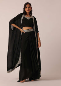 Black Chiffon Jacket And Palazzo Set