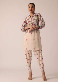 White Printed Kurta Set With Dhoti