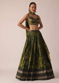 Green Handloom Lehenga Set With Sequin Embroidery