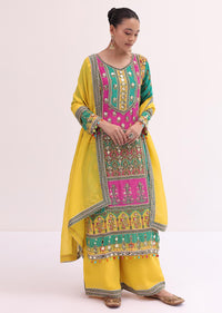 Yellow Multicoloured Kurta Palazzo Set