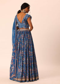 Blue Printed Lehenga Set In Silk