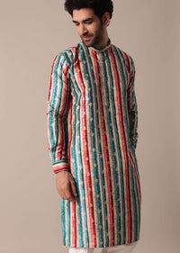 Multi-Colored Modern Print Silk Kurta Set