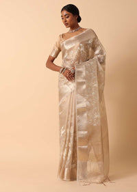 Gold Raw Silk Saree With Unstitched Blouse Fabric