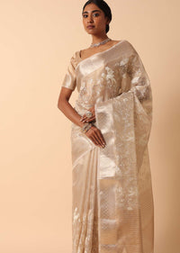 Gold Raw Silk Saree With Unstitched Blouse Fabric