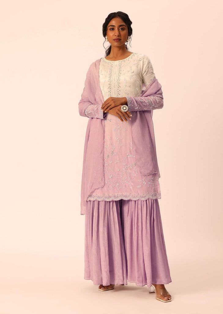 Purple Kurta Sharara Set With Sequin And Bead Embellishments