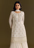 White Chinon Cutdana Kurta Sharara With Moti Work Dupatta