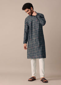 Cotton Blue Jaipur Bandhani Print Men Kurta Set