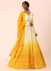 Yellow Lucknowi Hand Worked Anarkali With Dupatta