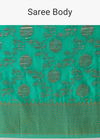 Green Kanjivaram Dola Silk Saree With Unstitched Blouse