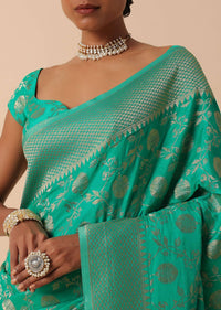 Green Kanjivaram Dola Silk Saree With Unstitched Blouse