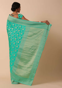 Green Kanjivaram Dola Silk Saree With Unstitched Blouse