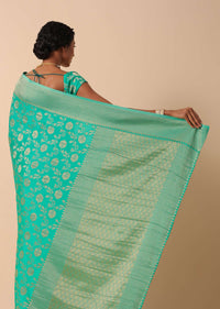 Green Kanjivaram Dola Silk Saree With Unstitched Blouse