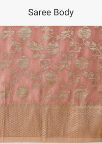 Rose Pink Kanjeevaram Dola Silk Saree With Unstitched Blouse