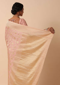 Rose Pink Kanjeevaram Dola Silk Saree With Unstitched Blouse