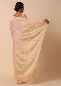 Rose Pink Kanjeevaram Dola Silk Saree With Unstitched Blouse