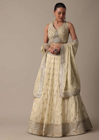 Elegant White Chanderi Embellished Lehenga Set