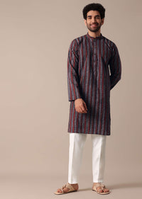 Grey Cotton Jaipur Print Men Kurta Set