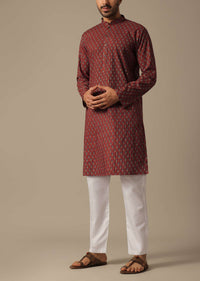 Jaipur Print And Pintucks Red Cotton Kurta Set