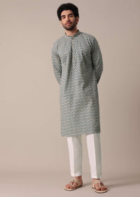 Jaipur Print Blue Cotton Kurta Set For Men