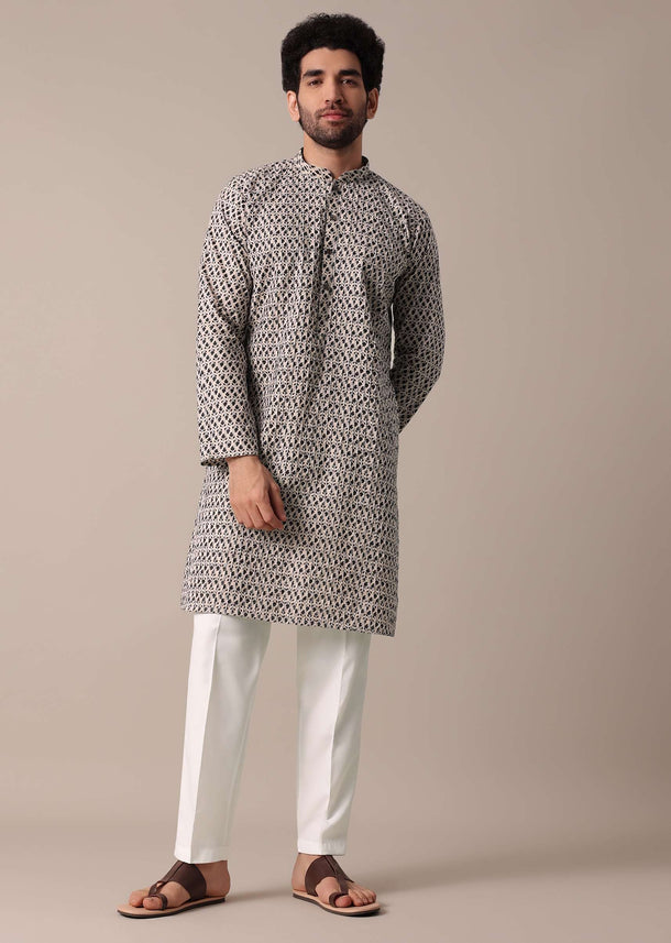 Black Cotton Festive Kurta Set For Men