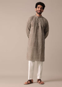 Classic Brown Cotton Jaipur Print Men Kurta Set