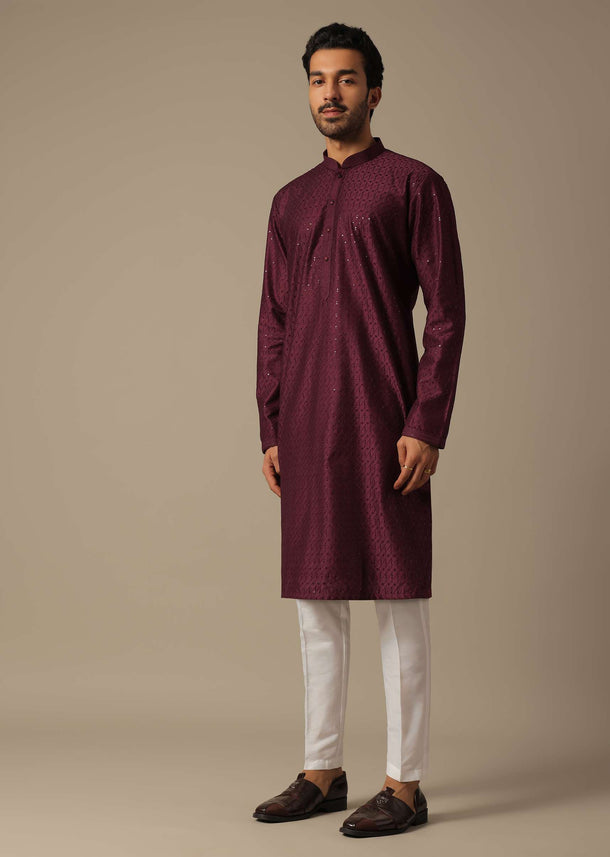 Festive Purple Kurta Set For Men